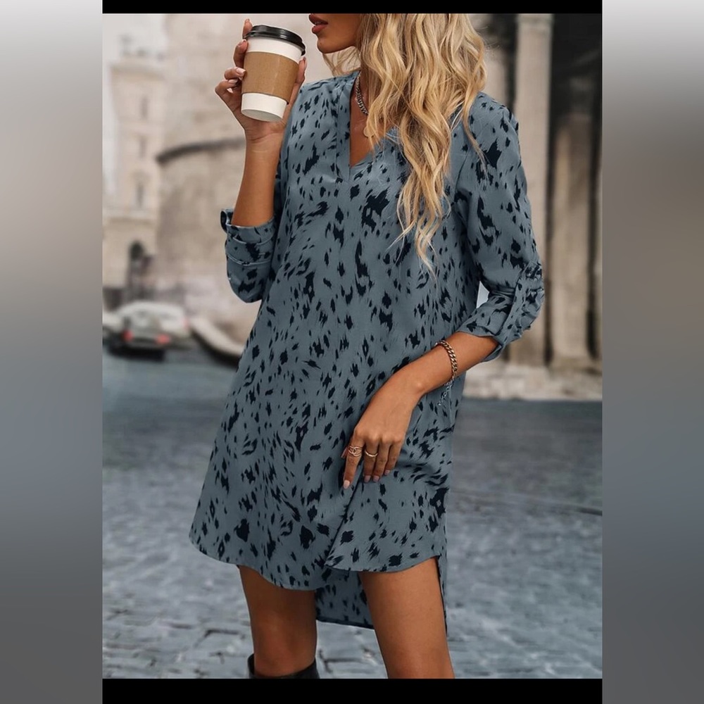 Large Dress V Neck Dusty Blue